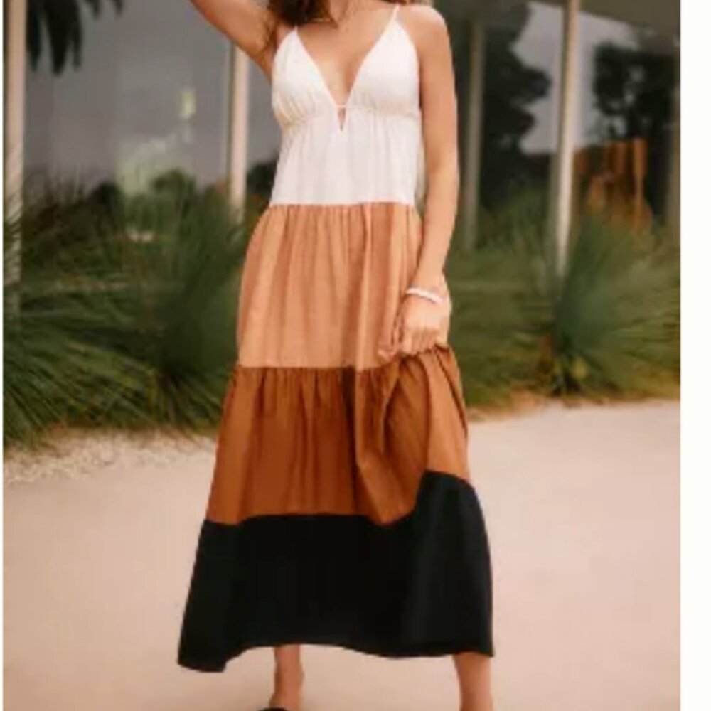 Anthropologie Raya Colorblock Dress - White, Orange, Brown, Black